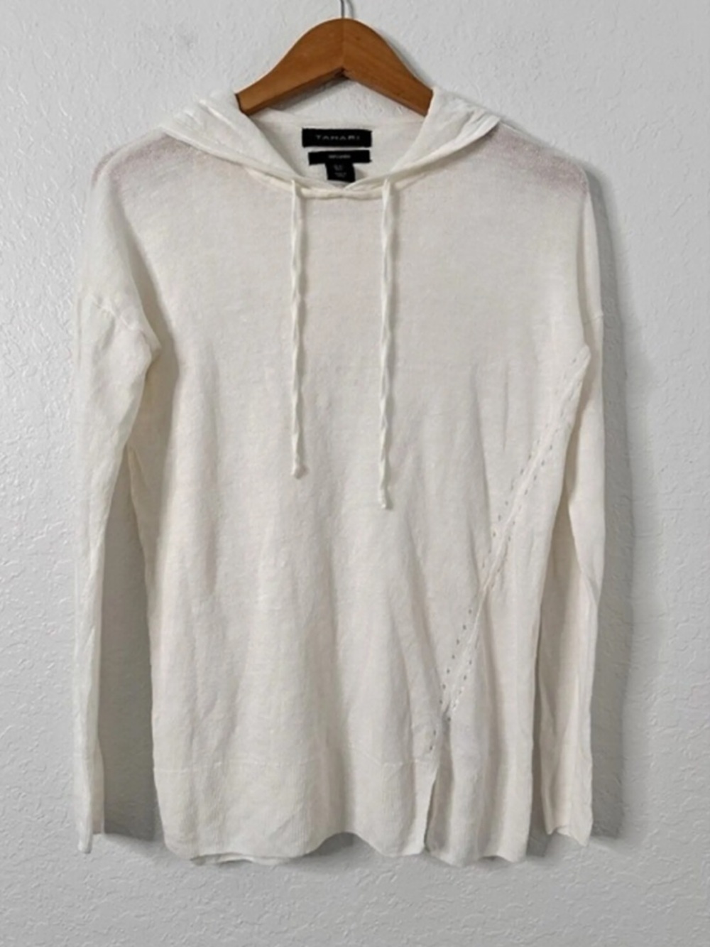Tahari White Knit Hooded Lightweight Sweater